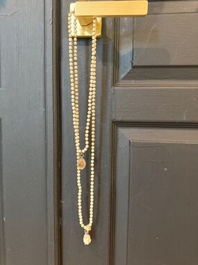 Gold-Tone Beaded Long Necklace with Pendant